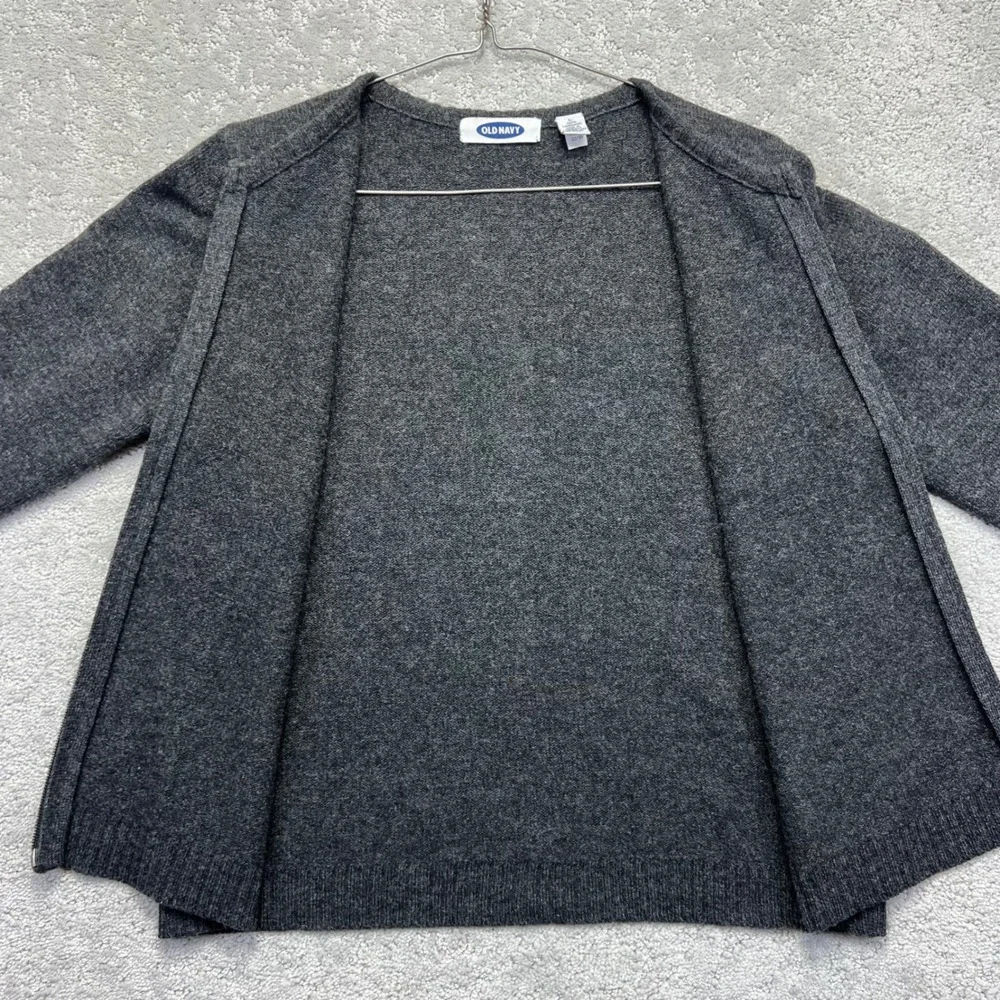 VINTAGE‎ 90s Old Navy Sweater Womens L Dark Grey 100% Lambswool Zip Up Cardigan